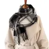 Estilo Coreano Puntos de Colores Cuadros Imitación Cachemir Cálido Chal de Invierno Moda Otoño Invierno Versátil para el Trabajo Calentador de Cuello Bufanda con Borlas