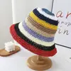 Sombrero de sol de verano Corea del Sur sombrero de sol para la playa sombrero de pescador tejido fresco para mujer sombrero de paja tejido a mano arcoíris