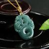 Collar Colgante de Jade Natural Grado A Aiyu Agua Azul Doble Pixiu Hebilla de Seguridad Venta al por Mayor en Vivo Dropshipping S4081201