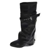 Botas altas retro de tacón grueso para mujer, nuevas de otoño 2026, ajustadas, versátiles, de punta, suela blanda, estilo western, botas bootcut
