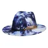 Sombrero de Jazz Estilo Europeo y Americano Británico, Fedora de Lana con Graffiti de Colores y Cinta, Sombrero de Ala Ancha para Hombres y Mujeres, Sombrero Versátil de Ala Ancha