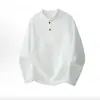 Camiseta de manga larga con cuello Henley americano para hombre, primavera y otoño, tejido gofrado, holgada, casual, ropa interior, capa base, top
