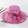 Chapéu de Sol Europeu e Americano Feminino de Organza Cor Sólida Flor Grande Chapéu de Sol Elegante Dama Britânica Chapéu de Sol Elegante