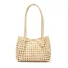 Bolsa de Tote Tejida en Relieve Hueca de Verano 26, Gran Capacidad Casual para Viajes Diarios, Estilo Coreano para Mujer