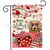 Bandera de Jardín Roja de Corazón y Rosa para el Día de San Valentín Transfronteriza Decoración Exterior de Lino Doble Cara