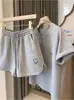 Conjunto Esportivo Casual de Shorts de Manga Curta com Estampa de Rosto Sorridente Transfronteiriço Feminino Emagrecedor Solto Estilo Coreano Conjunto de Duas Peças Estudante Tendência