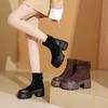 Botas Retro para Mujer 2025 Otoño e Invierno Nuevo Estilo Suela Gruesa Pequeña Elevadoras Estilo Británico Tacón Grueso Negro Botines Cortos Ajustados