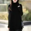 Colete de Tricô de Veludo Andy Estilo Coreano Preguiçoso com Gola Meia-Alta para Mulheres, Colete Suéter Sem Mangas Solto de Comprimento Médio para Outono e Inverno