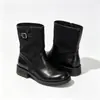 Botas Estilo Occidental Similares a las que Usa Ma Sichun~ 4cm de Altura Aumentadora de Moda con Correa de Hebilla Puntera Redonda Patchwork Botas Largas de Monta para Mujer, Botas Cortas Apiladas