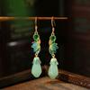 [Espejo] Aretes de magnolia de esmalte estilo chino imitación jade estilo corte vintage para mujer