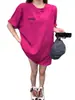 T-shirt de Algodão Puro Manga Curta Cor Vermelho Rosa Tamanho Plus Size 150kg para Mulheres Verão 2024 Novo Design Chique Top de Manga Meia