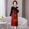 Vestido Tamanho Grande Feminino Outono 2023 Novo Vestido Mãe de Vison Dourado para Meia-idade e Idosos Vestido Elegante da Moda de Comprimento Médio