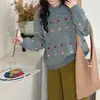 Suéter de tricô jacquard redondo novo estilo coreano para outono e inverno para mulheres, solto, macio, doce, top de tricô floral para mulheres