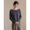 Top de punto relajado de un hombro estilo francés para mujer, manga larga de otoño, adelgazante, agradable para la piel, elegante, único y de nicho para el trabajo