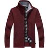 Comercio Exterior Otoño e Invierno Nuevo Cárdigan para Hombre Suéter Cuello Forrado de Felpa Engrosado Suéter para Hombre de Mediana Edad Chaqueta de Color Sólido Talla Extra