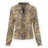2022 Camisa de manga larga con estampado de leopardo y cuello en V, cómoda, para commuting, otoño e invierno, europea y americana, transfronteriza, top de gasa, en stock, Mujer