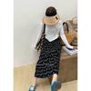 Falda Floral Negra Verano Retro Floral Cintura Elástica Plisada Abertura Trasera Aspecto Adelgazante Línea A Casual Falda Larga