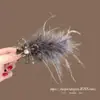 2025 Pinza para el Cabello de Plumas de Avestruz Moradas con Manchas Versión Coreana de Diamantes de Imitación Perla Accesorios para el Cabello de Cristal Diadema de Diamantes de Imitación Accesorios para el Cabello Súper de Hada