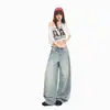 Jeans de estilo callejero americanos retro de tiro alto, plisados tridimensionales, con caída, de longitud hasta el suelo, corte holgado, transfronterizos
