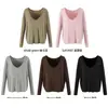Conjunto de tres piezas para mujer en otoño: top de tirantes a rayas bicolor + camiseta de blusa holgada de manga larga con cuello en V + pantalones de campana de cintura alta