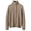 Cardigã de tricô de cashmere feminino, versátil para outono e inverno, novo casaco de cashmere grosso de gola alta com abotoamento simples, estilo coreano da moda para mulheres