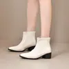 Botas de Cano Curto Retrô Coreanas Femininas 2026 Outono Novo Estilo Temperamento Bico Fino Botas de Couro Versátil Salto Bloco Salto Alto Botas Emagrecedoras