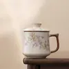 Taza de Té Horno Ru Taza Personal para Oficina Vintage Individual con Tapa Taza de Cerámica con Grieta Abierta Set de Regalo Empresarial