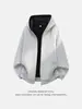 Han Lu Sudadera con Forro de Contraste Peso Pesado Estilo Americano para Hombre Otoño Invierno Silueta Corta Ancha Sudadera Deportiva Chaqueta Casual