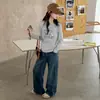 Conjunto de Otoño para Niña Camiseta Básica de Manga Larga para Niña 2026 Nuevo Estilo Niños Grandes Primavera/Otoño Pantalones Largos de Pierna Ancha de Mezclilla Conjunto de Dos Piezas