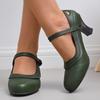 Zapatos de Tacón Alto de Exportación Transfronteriza Talla Grande para Mujer 2025 Zapatos Planos Retro con Punta Redonda y Hebilla para Mujer Zapatos Mary Jane de Tacón Grueso para Mujer 43