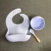 Vajilla para Bebé Tazón de Comida Babero de Silicona Cuchara de Madera Juego de Cena de Tres Piezas Set Especial Anticaídas para Bebé