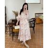 Foto real em estoque Vestido de feriado feminino floral retrô francês primavera manga longa cintura gola