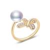 Anillo de perla de agua dulce natural al por mayor en puesto vivo, anillo de libélula con microincrustaciones de oro de 18 quilates y circonita AAA.