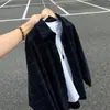Camisa a cuadros azul marino vintage para hombre, camisa de manga larga estilo americano otoñal con hombros normales, chaqueta cárdigan casual para pareja
