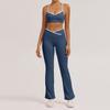 Traje de Yoga Cruzado de Color Contrastante Transfronterizo de Cintura Alta Ajustado Sin Espalda Traje Deportivo Nude para Correr Fitness Yoga para Mujer