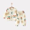 Pijama de gaze de manga comprida para bebê, roupas finas de verão para crianças, roupa de casa dividida, terno de bebê, roupas de verão para meninas, roupas de ar condicionado