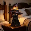 Lámpara de Gato con Sombrero de Bruja de Halloween, Lámpara de Mesa con Sombrero de Bruja de Halloween, Adorno