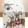 Venta Caliente Transfronteriza Mantel con Estampado de Muñeco de Nieve y Reno Navideño Mantel Individual de Lino para Mesa de Comedor del Hogar de Invierno Decoración Festiva