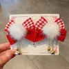 Horquilla Roja de Año Nuevo para Niñas con Lazo, Accesorio para el Cabello, Tocado Tradicional Chino de Año Nuevo, Pinza para el Cabello con Peluca de Estilo Chino para Niñas Hanfu