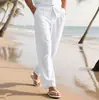 Pantalones Largos de Verano para Hombre Pantalones de Playa Cordón Cintura Elástica Rectos Color Sólido Cómodos Moda Diaria Streetwear