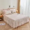 Estilo Princesa Algodón Puro Falda de Cama Estilo Colcha Pieza Única Cama de 1.8m Cubierta de Cama con Borde de Encaje Antideslizante 2m Primavera Verano Falda de Cama 100% Algodón