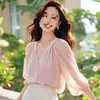 Camisa Chic de Manga Três Quartos Redutora de Idade, Moda Coreana Única e Estilosa, Linda Blusa de Verão para Mulheres, Top de Chiffon, Atraente
