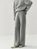 Calça Wide Leg Feminina Nova Outono e Inverno 2025 Reta Cintura Alta Casual Torção Lateral Caimento Elástico na Cintura Calça Longa