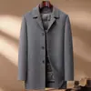 Abrigo de lana para hombre en stock para otoño e invierno, con forro grueso de plumón, abrigo de lana de doble cara de longitud media estilo business casual