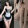 Lingerie Sexy Puro Desejo Cosplay de Empregada Sexy Empregada de Renda Uniforme com Suspensório Camisola Role Play