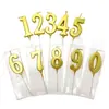 Vela digital de aniversário dourada banhada a ouro com suporte inferior 0-9 Festa comemorativa de Dia dos Namorados plug-in para bolo suprimentos de panificação