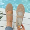 Zapatos Casuales Planos de Punto Huecos sin Cordones Redondos para Mujer, Talla Grande, Moda Casual, Zapatos Planos Individuales
