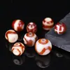Cuentas Dzi Naturales Genuinas Estilo Tíbet, Ágata Roja Perlada Redondas para Collares, Colgantes, Pulseras DIY y Cuentas Espaciadoras al por Mayor