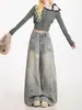 Chao Li tiene stock Jeans de Corte Curvo Estilo Primavera y Otoño para Mujer Retro Americano Alto Street Sentido del Diseño Holgados con Caída Pantalones de Pierna Ancha