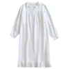Camisola Branca Vestido de Crepe de Algodão Vestido Longo de Manga Longa Feminino Solto de Comprimento Médio Vestido de Algodão Princesa Roupa de Casa